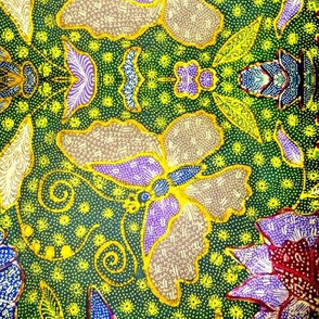 batik tribal folk art sarung sarong indonesian malaysian bali inspired butterfly butterflies insects floral flowers leaves leaf 