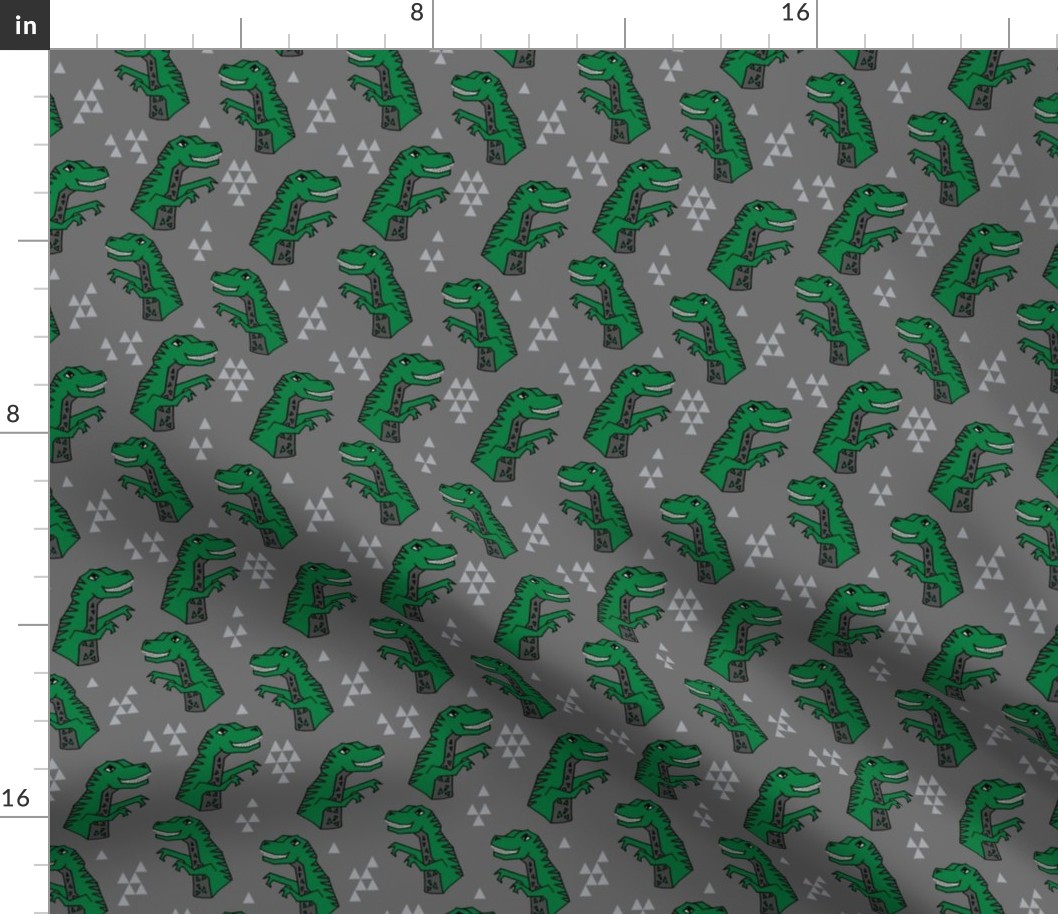 dinosaurs // dino trex fabric green and grey t-rex fabric andrea lauren design 