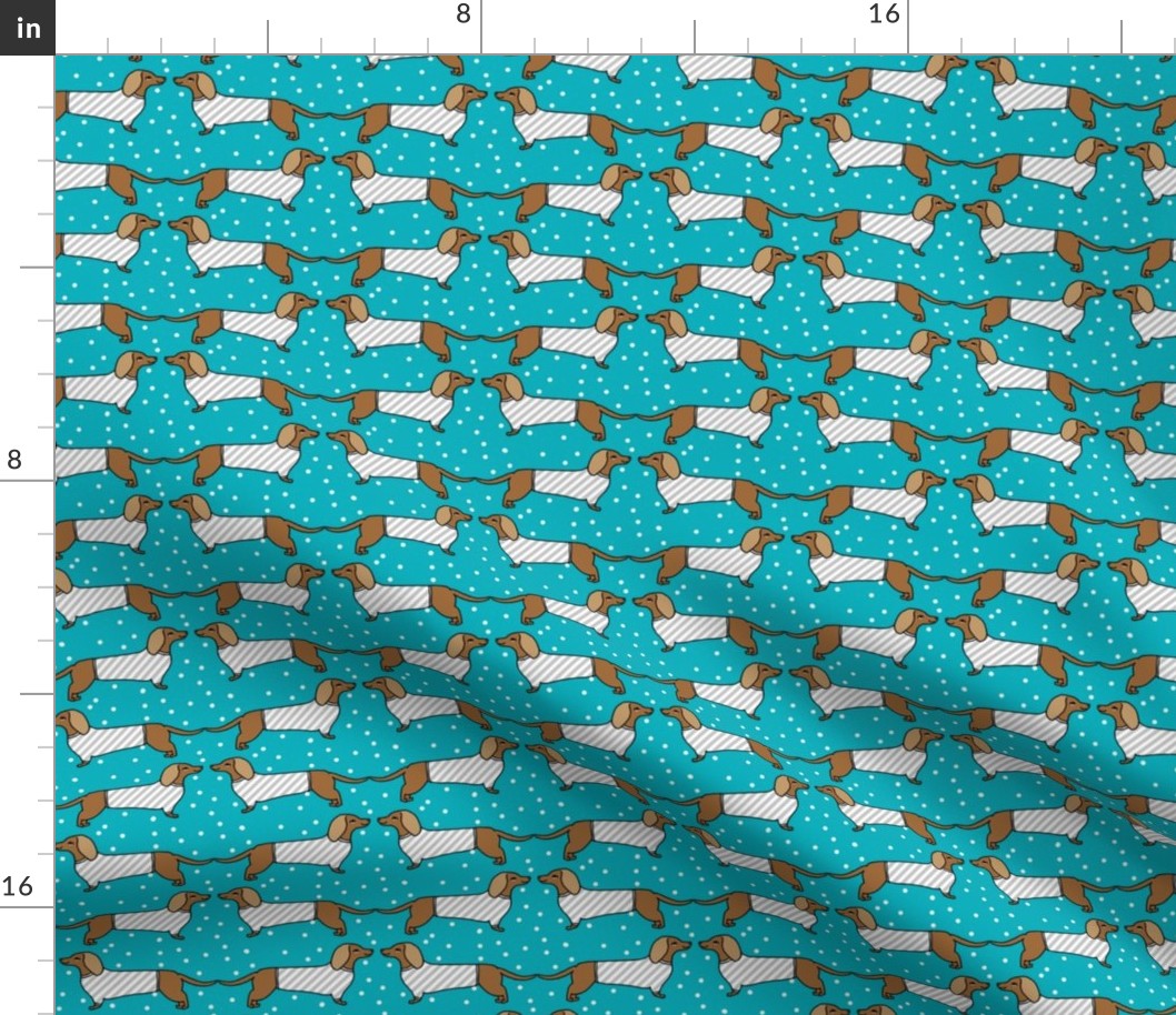dachshund // turquoise doxie dachshunds fabric andrea lauren design andrea lauren fabric