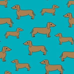 doxie // dogs fabric dachshund dog design turquoise dog fabric andrea lauren fabric