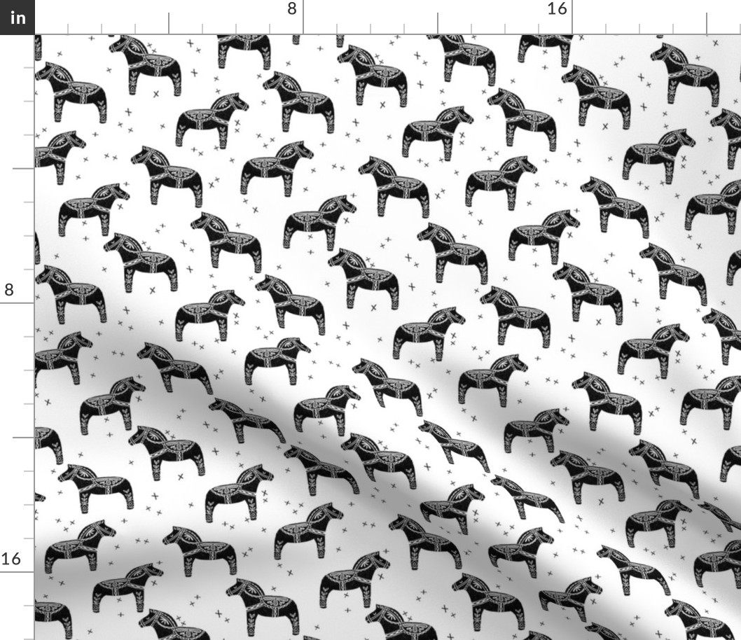 dala horse block print // black dala horse block print linocut fabric andrea lauren design