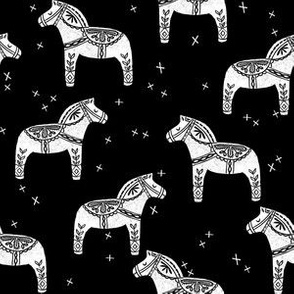 dala horse block print // black and white linocut fabric andrea lauren design andrea lauren fabric black and white scandi design