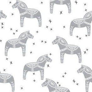 dala horse block print // grey dala horse design grey baby nursery sweet linocut fabric