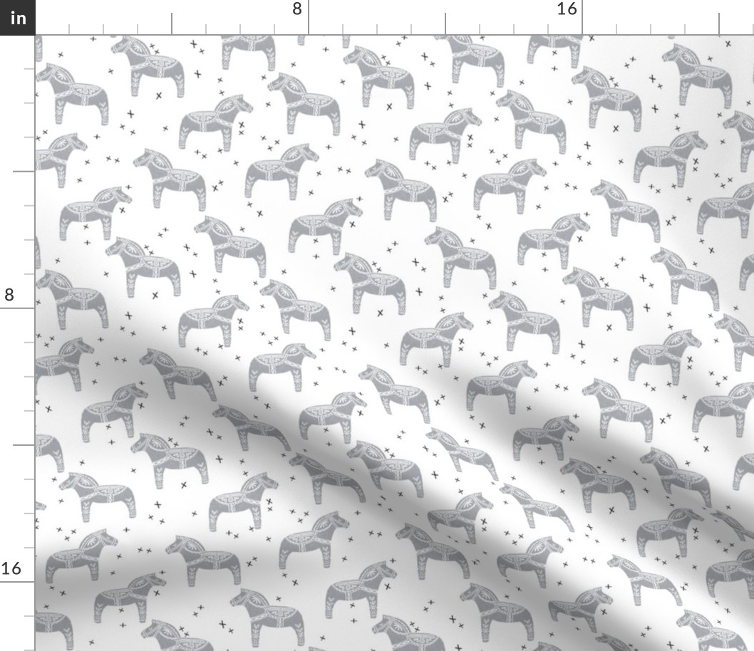 dala horse block print // grey dala horse design grey baby nursery sweet linocut fabric