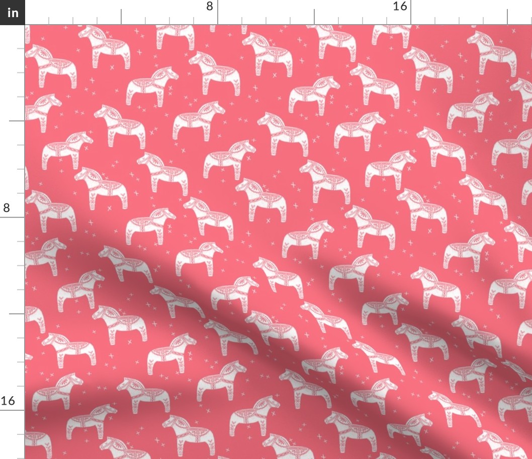 dala horse // pink dala folk block print linocut andrea lauren design andrea lauren fabric