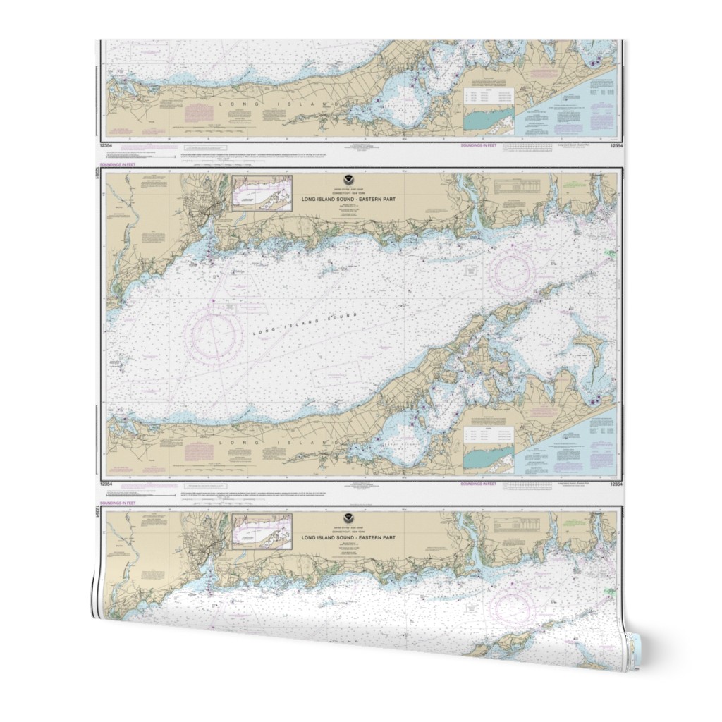 NOAA Long Island Sound (eastern part) nautical chart #12354 - 27x42" (fits on a yard of any fabric)