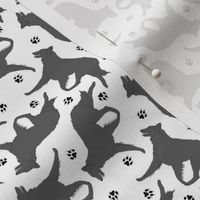 Tiny Trotting Belgian Sheepdog and paw prints - white