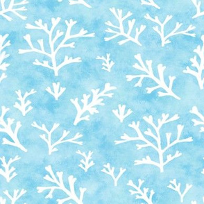 Seaweed White on Blue Watercolor