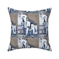 abstract modern geometric cubism cats  Pablo Picasso inspired white grey brown