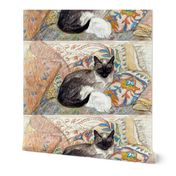 vintage retro siamese white cats kittens mothers family children pillows napping sleeping 