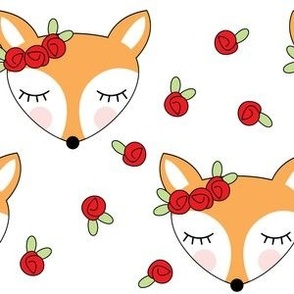 foxes-with-red-rosebuds on white