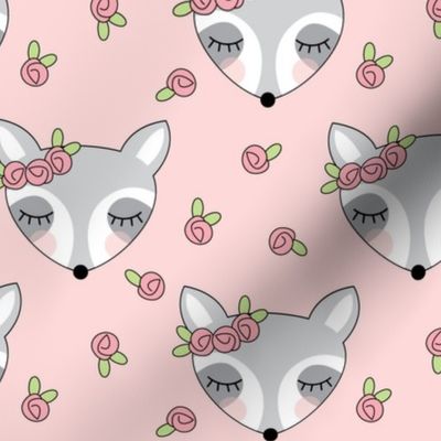 raccoons-with-pink-rosebuds on pink