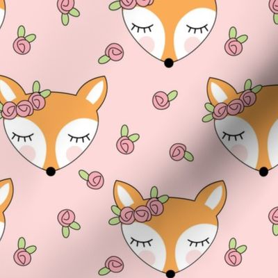 foxes-with-pink-rosebuds on pink