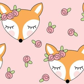 foxes-with-pink-rosebuds on pink