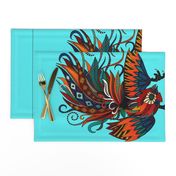 ROOSTER INK TURQUOISE TEA TOWEL