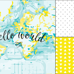 1 blanket + 2 loveys: yellow hello world, yellow hand drawn triangles, black x