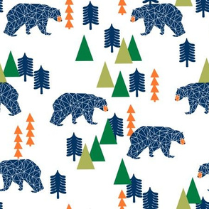 bear // orange and navy bear fabric forest trees andrea lauren design