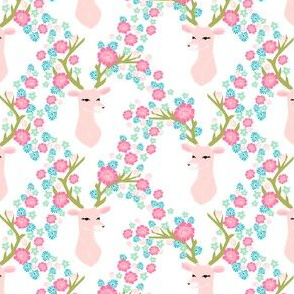 floral deer // florals pink and green deer fabric floral deer antlers deer fabric andrea lauren deer fabric