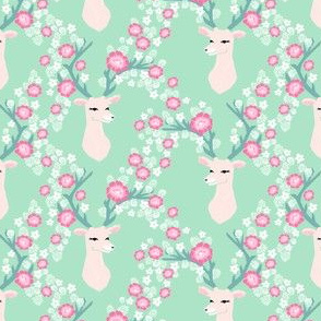 floral deer // mint and pink deer fabric floral antlers fabric andrea lauren design floral fabric