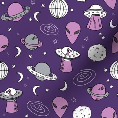 ufo // ufos spaceships space aliens fabric outer space design purple fabric andrea lauren design