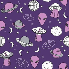 ufo // ufos spaceships space aliens fabric outer space design purple fabric andrea lauren design