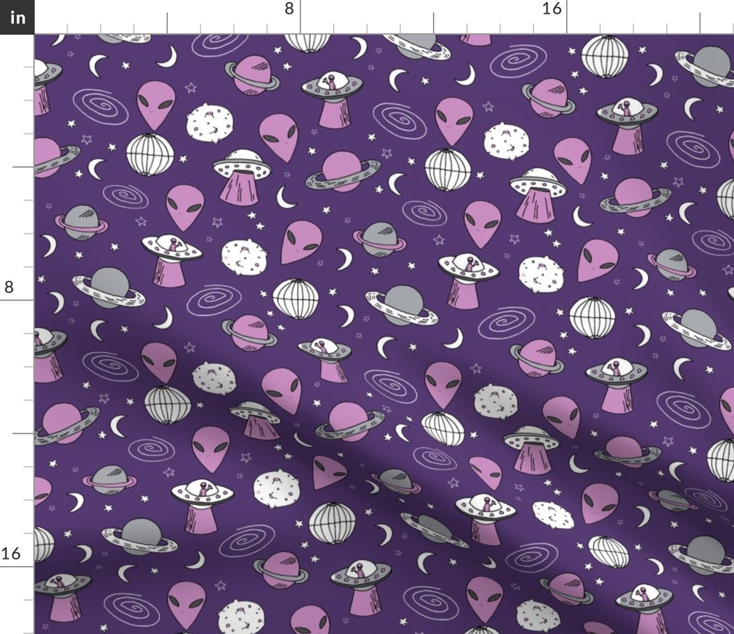 ufo // ufos spaceships space aliens fabric outer space design purple fabric andrea lauren design