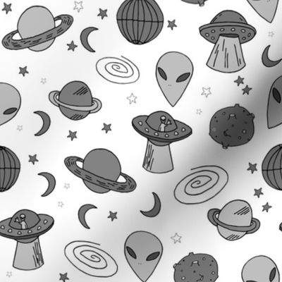 ufos // ufo aliens fabric grey and white kids space fabric 90s design spaceships 90s 80s trend andrea lauren fabric