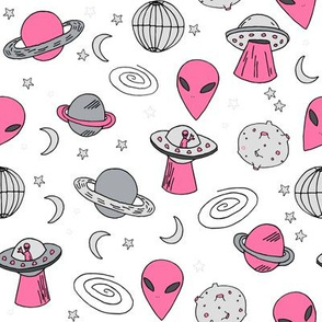 ufos // pink and grey ufo alien fabric 90s design andrea lauren fabric 80s design