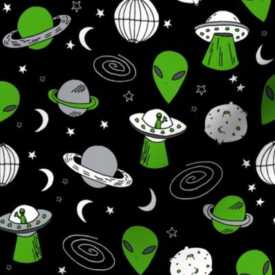 ufo // ufos green martian fabric 90s spaceman design andrea lauren fabric space design