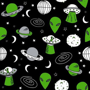 ufo // ufos green martian fabric 90s spaceman design andrea lauren fabric space design