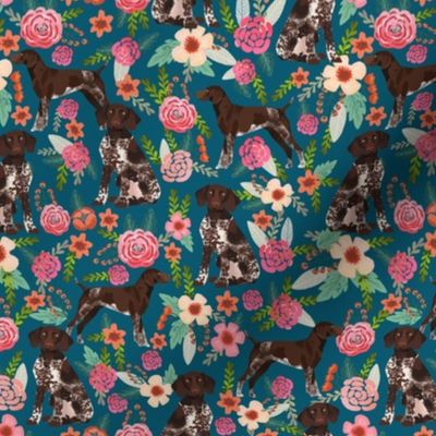 german shorthaired pointer floral dog fabric blue fabric florals design