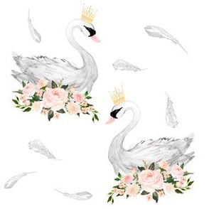 7" White Swans with Feathers 