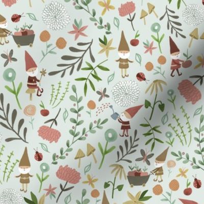 Fun in the Garden/ Gnomes Garden Fabric/Mint Garden