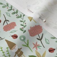 Fun in the Garden/ Gnomes Garden Fabric/Mint Garden