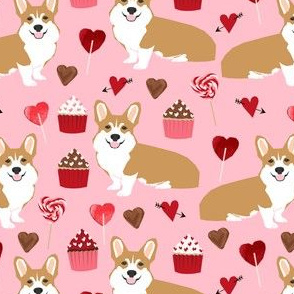 corgi valentines - pink cute valentines heart love fabric love fabrics corgis