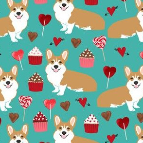 corgi valentines fabric cupcakes hearts love corgis fabric 