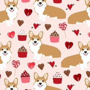 corgi valentines fabric valentines day love design cupcakes love corgis design