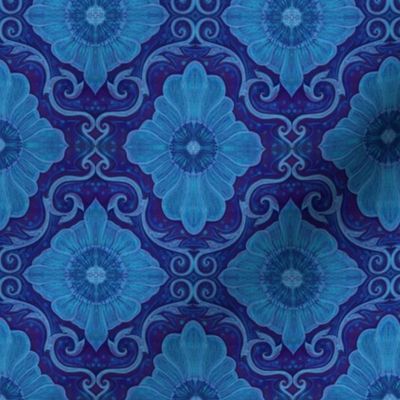 Sapphire Flower Vintage Bohemian Arabesque Damask Pattern  Classic Navy Blue 