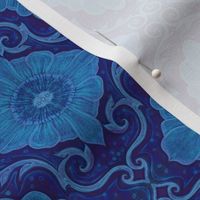 Sapphire Flower Vintage Bohemian Arabesque Damask Pattern  Classic Navy Blue 