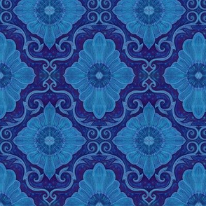 Sapphire Flower Vintage Bohemian Arabesque Damask Pattern  Classic Navy Blue 