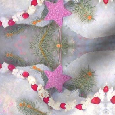 7x5-Inch Mirrored Repeat of Cranberry Garlands with Orchid Color Stars