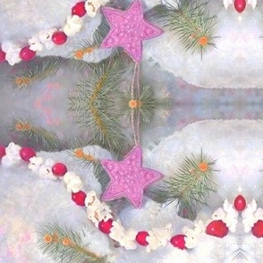 7x5-Inch Mirrored Repeat of Cranberry Garlands with Orchid Color Stars