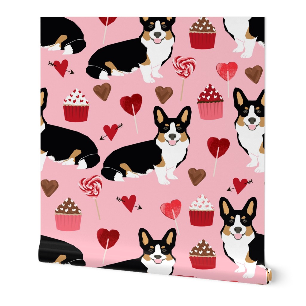 corgi tricolored valentines love fabric cupcakes love heart fabric corgis dog design