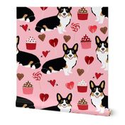 corgi tricolored valentines love fabric cupcakes love heart fabric corgis dog design