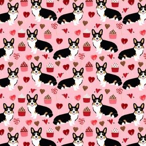 corgi tricolored valentines love fabric cupcakes love heart fabric corgis dog design