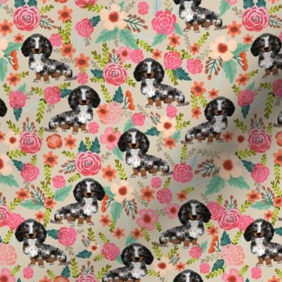 dapple dachshund fabric florals floral dog design doxie floral fabric 