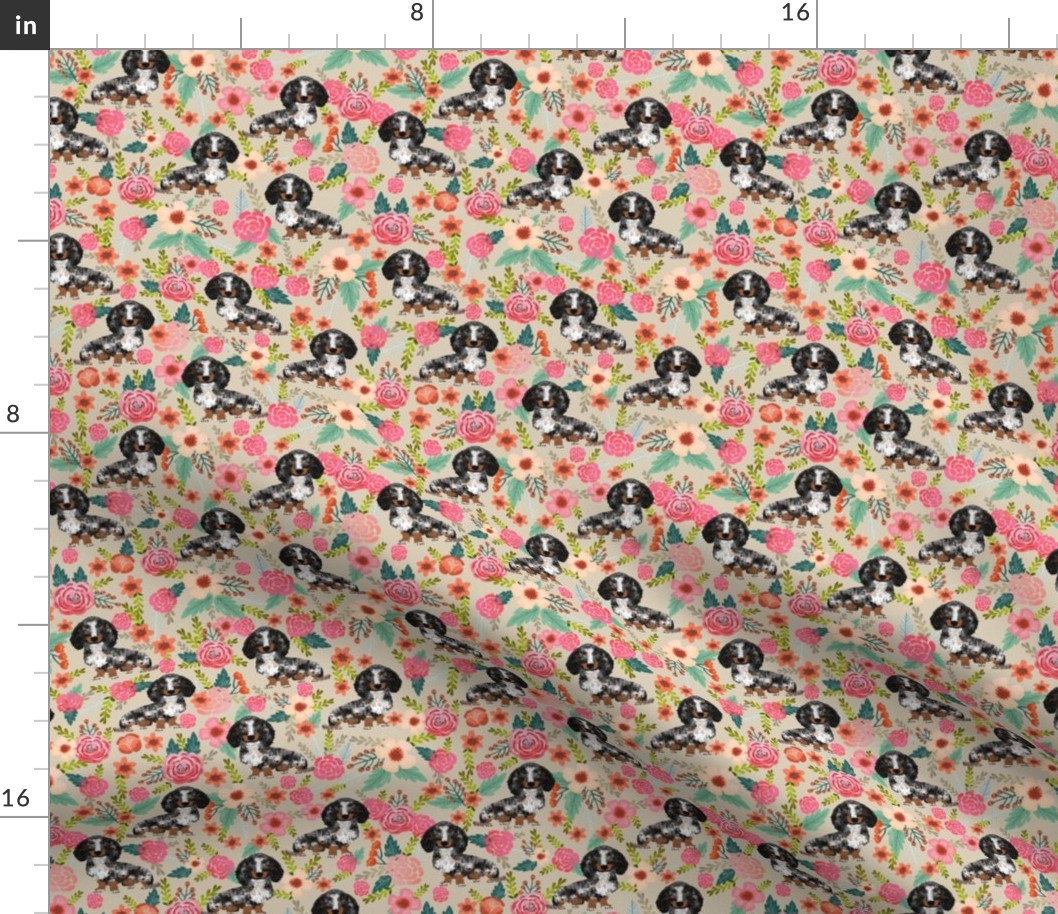 dapple dachshund fabric florals floral dog design doxie floral fabric 