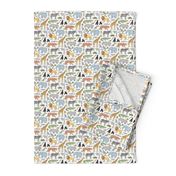 Zoo Jungle Animals Doodle with Panda, Giraffe, Lion, Tiger, Elephant, Zebra,  Birds Tiny Small