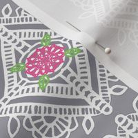 Crochet Doily w/Pink Flower 