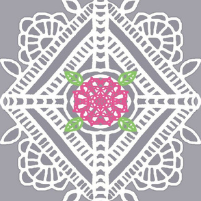 Crochet Doily w/ flower lg pillow panels 